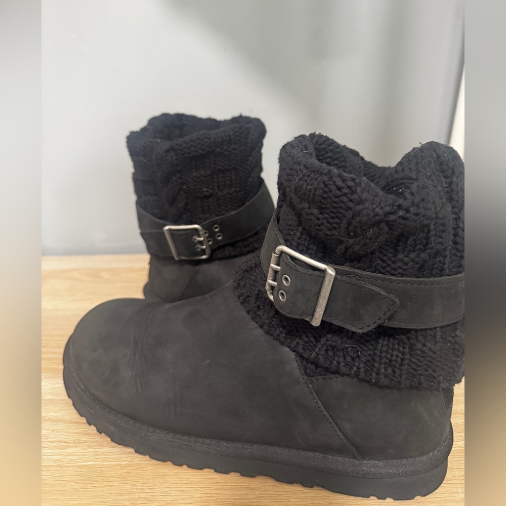 UGG Black Knit Buckle Boots